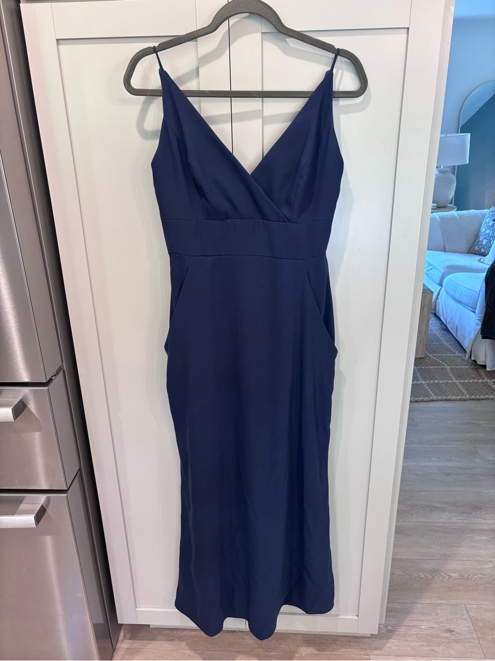After Six Navy Strapless V-Neck Evening Gown